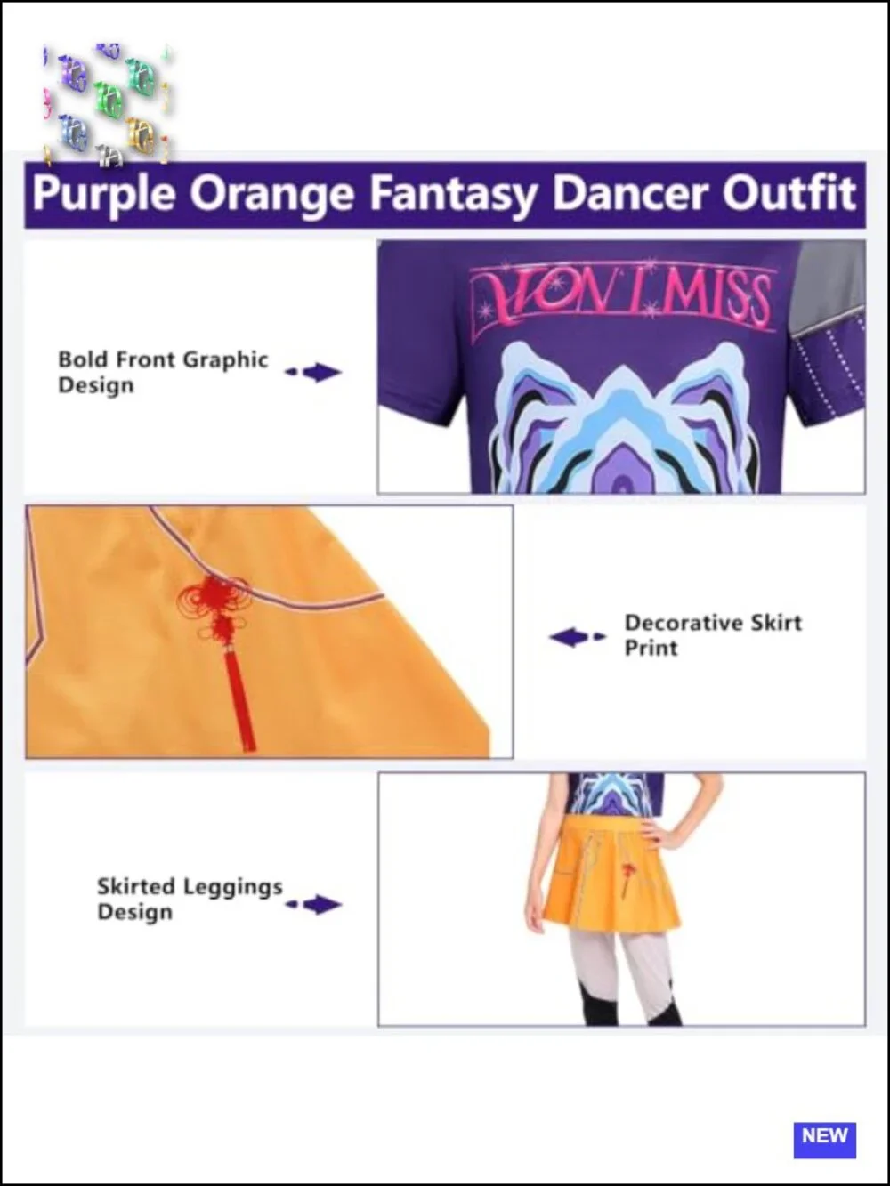 Kids Pop Star Costume Halloween Stage Outfit Purple Orange 7-8Y